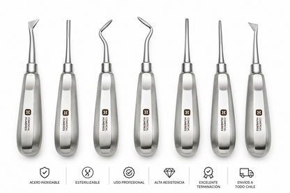 Set de Elevadores Dentales Profesionales 7 Piezas | Acero Quirúrgico 420J2