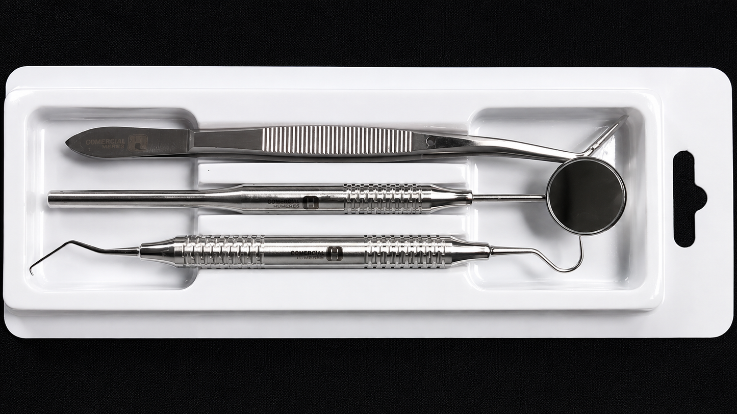 Kit Primer Examen Dental Profesional 3 Piezas | Acero Quirúrgico 420J2