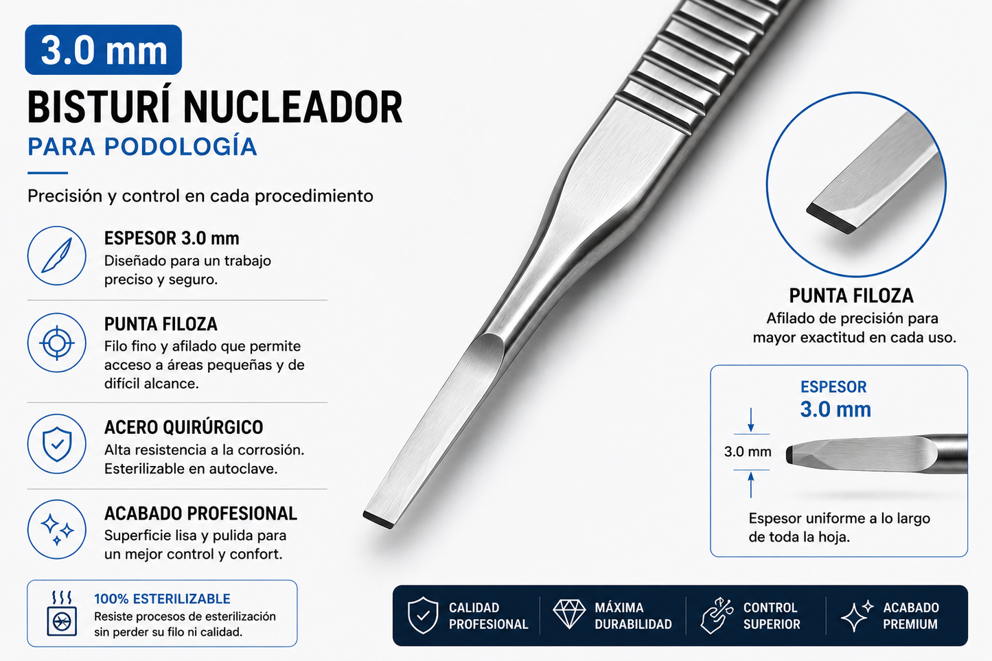 Bisturí Nucleador para Podología | 4 Medidas Disponibles