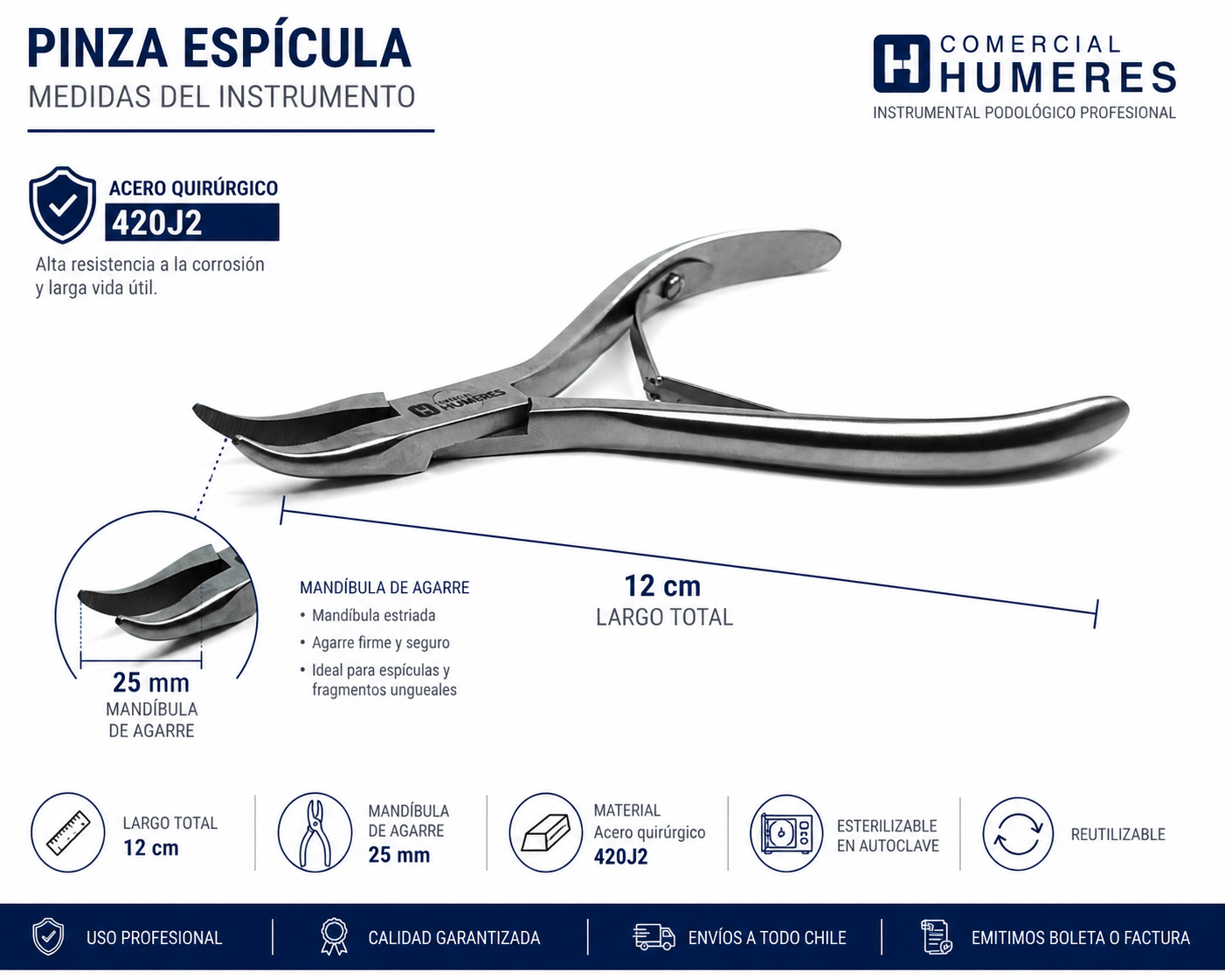 Pinza Espícula Profesional para Podología | Acero Quirúrgico
