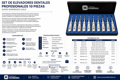 Set de Elevadores Dentales Profesionales 10 Piezas | Acero Quirúrgico 420J2
