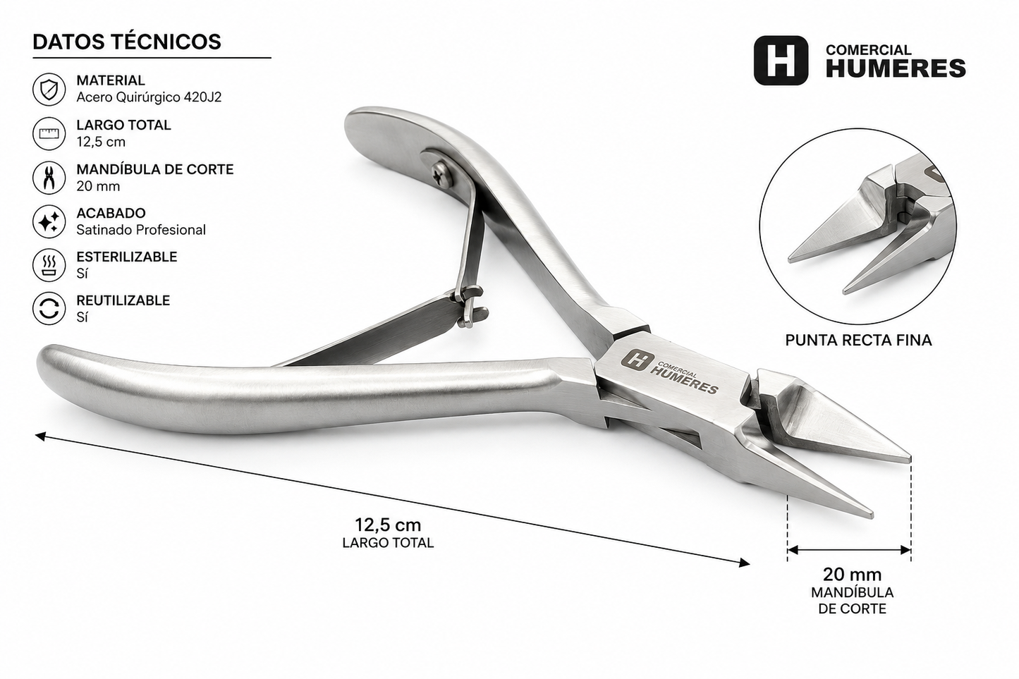 Alicate Recto Fino Profesional 12,5 cm | Acero Quirúrgico 420J2