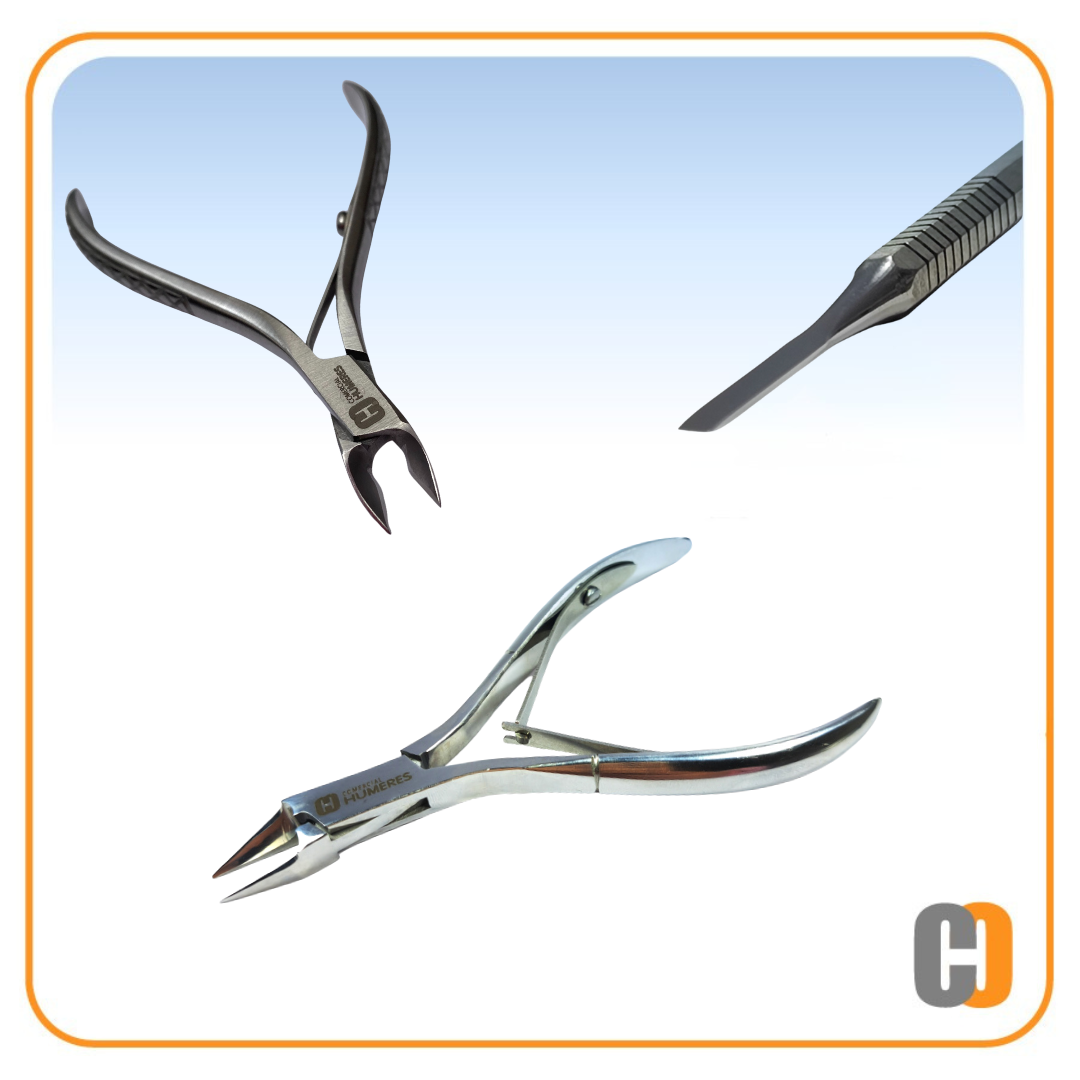 Kit Esencial de Instrumental Podológico. Corte Recto, Cutícula y Bisturí Nucleador