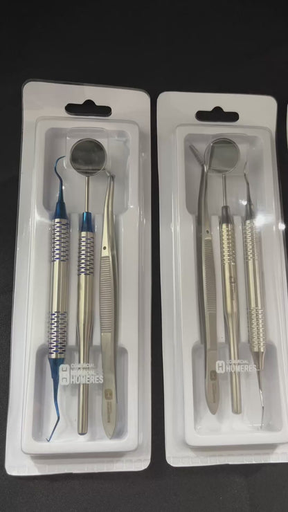Kit Primer Examen Dental Profesional 3 Piezas | Acero Quirúrgico 420J2